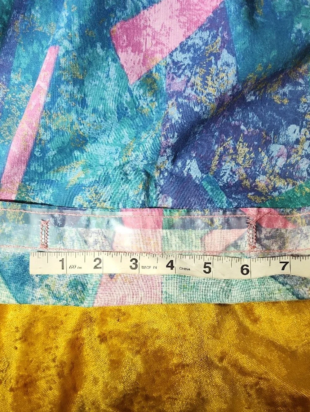 💥4th July Sale 💥1980s Abstract Geometric Print Curtain Panel Teal Pink 68